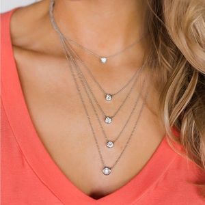 Five Tier Silver Rhinestone Drop Necklace